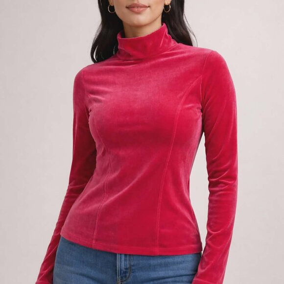 Icône par Simons Tops - Like-New Icône Pink Velvet Turtleneck Top – Medium, No Flaws